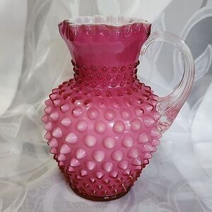 🎀Vintage Cranberry Hobnail Opalescent Fenton Pitcher